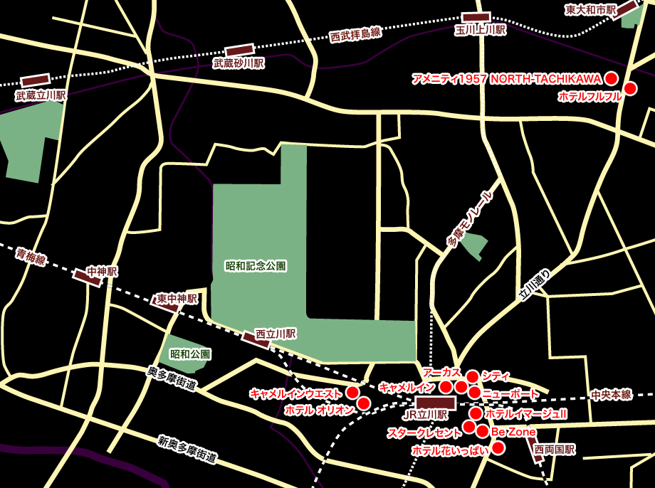 立川エリアのラブホテルマップ